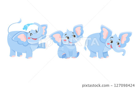 A delightful collection of cute blue cartoon elephants designed specifically for kids A delightful collection of cute blue cartoon elephants designed specifically for kids 127098424