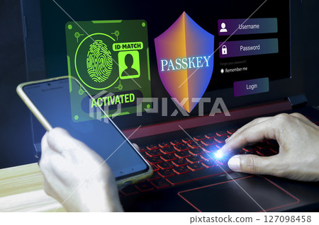 concept of using Passkey instead of a code set for maximum security Biometric Lock 127098458