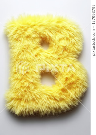 A vibrant yellow letter B made of soft fluffy material stands out against a clean white background, adding a touch of fun and color A vibrant yellow letter B made of soft fluffy material stands out against a clean white background, adding a touch of fun and color 127098795