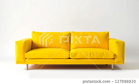 Cozy yellow sofa featuring soft cushions enhances the vibrant atmosphere of any modern living area with its sleek design Cozy yellow sofa featuring soft cushions enhances the vibrant atmosphere of any modern living area with its sleek design 127098810