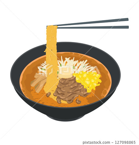 舉起筷子品嚐味噌拉麵的鳥瞰圖 127098865