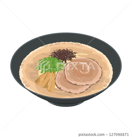 Aerial view illustration of pork bone ramen 127098871