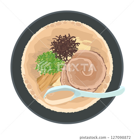舀豬骨拉麵湯的插圖 127098872