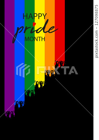 Happy pride month flag poster design for celebration of LGBT rights and parades with rainbow colors. Colorful banner template. Vector isolated on black background with copy space for your text Happy pride month flag poster design for celebration of LGBT rights and parades with rainbow colors. Colorful banner template. Vector isolated on black background with copy space for your text 127098875