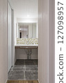 A sophisticated bathroom space with mosaic tiles 127098957