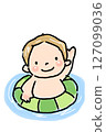 Daddy! Mommy! I'm here! / Child floating in the sea on a swim ring 127099036