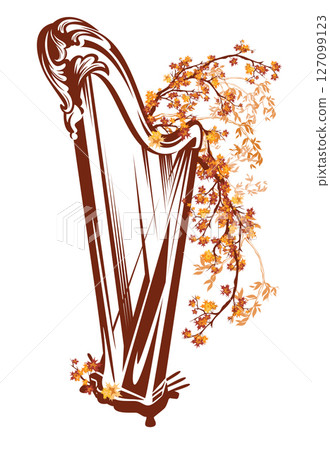 autumn season tree branches and harp musical instument vector design 127099123