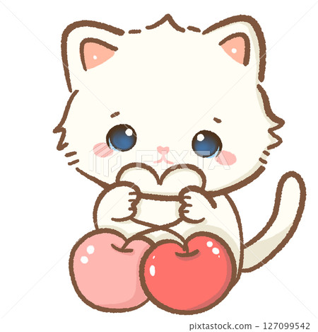 Cute white kitten making a heart with cherry stems, kawaii fruit cat clipart, sweet cartoon animal, cherry lover, adorable baby pet art, kids nursery design, pastel aesthetic, digital sticker Cute white kitten making a heart with cherry stems, kawaii fruit cat clipart, sweet cartoon animal, cherry lover, adorable baby pet art, kids nursery design, pastel aesthetic, digital sticker 127099542
