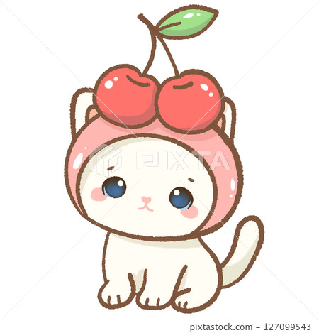 Cute white kitten wearing a cherry hat, kawaii fruit cat clipart, sweet cartoon animal, cherry lover, adorable baby pet art, kids nursery design, pastel aesthetic, digital sticker Cute white kitten wearing a cherry hat, kawaii fruit cat clipart, sweet cartoon animal, cherry lover, adorable baby pet art, kids nursery design, pastel aesthetic, digital sticker 127099543