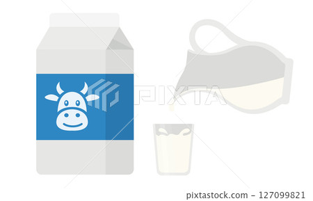 Milk carton, pitcher and glass filled with milk Milk carton, pitcher and glass filled with milk 127099821