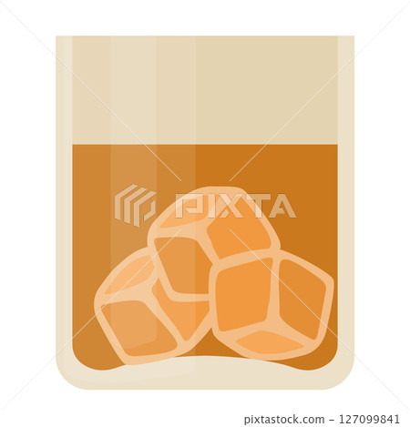 whiskey glass with ice cubes flat cartoon illustration 127099841