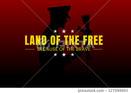 Land of the Free Poster with Soldier Silhouette and Stars Land of the Free Poster with Soldier Silhouette and Stars 127099893