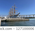 A sailing ship anchored at Shinminato Port and blue sky 127100006