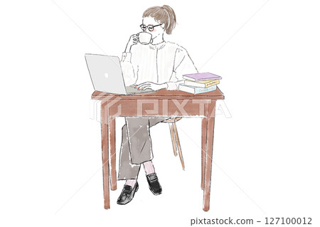 Woman working on a computer at a desk Woman working on a computer at a desk 127100012