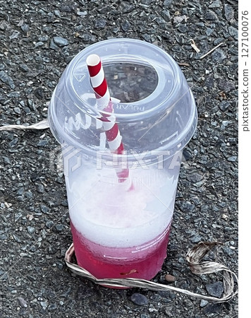 Drinks in plastic containers left on the road 127100076