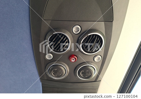 Airplane ventilation system with light and call button in passenger cabin Airplane ventilation system with light and call button in passenger cabin 127100104