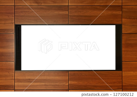 Blank white display screen on a station wall Blank white display screen on a station wall 127100212