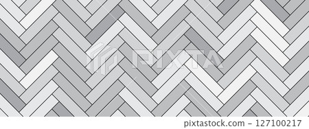 Herringbone pattern with gray tile design. Seamless floor texture. Repeated layout suitable for backgrounds and templates. Vector illustration. 127100217