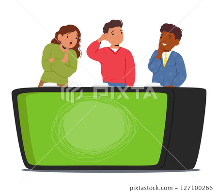 Team of children intellectuals cartoon characters playing competitive quiz game participating show Team of children intellectuals cartoon characters playing competitive quiz game participating show 127100266