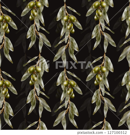 Elegant olive branch watercolor pattern for textile and wrapping design Elegant olive branch watercolor pattern for textile and wrapping design 127100312