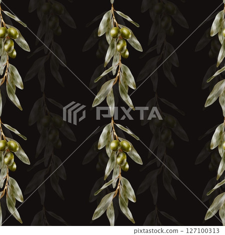 Elegant olive branch watercolor pattern for textile and packaging design Elegant olive branch watercolor pattern for textile and packaging design 127100313