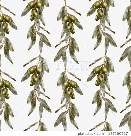 Elegant olive branch watercolor pattern for textile and packaging designs Elegant olive branch watercolor pattern for textile and packaging designs 127100317