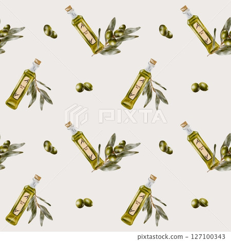 Olive oil watercolor pattern design for textile and wrapping paper Olive oil watercolor pattern design for textile and wrapping paper 127100343