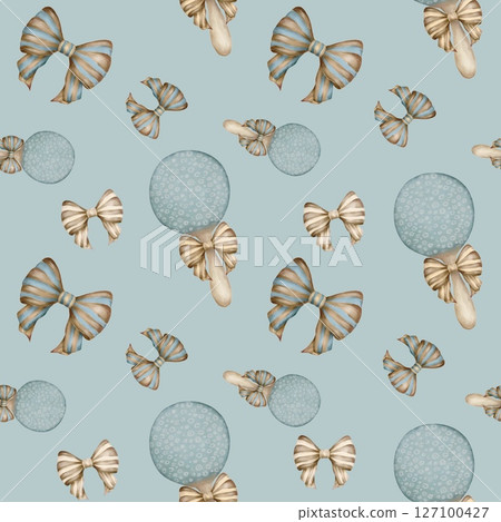 Charming seamless pattern featuring blue baby accessories for nursery decor Charming seamless pattern featuring blue baby accessories for nursery decor 127100427