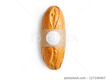 Bread with craft paper pack, circle label mockup, ai generated 127100467