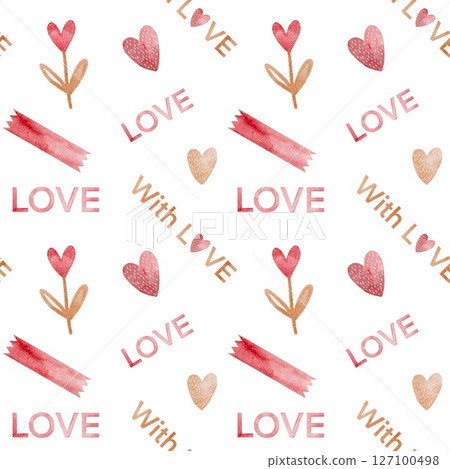Colorful watercolor pattern celebrating love and romance for Valentine's Day decor 127100498