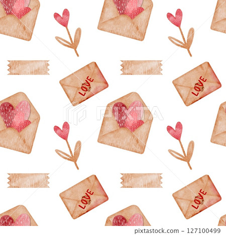 Watercolor pattern featuring hearts and flowers for Valentine's Day celebration Watercolor pattern featuring hearts and flowers for Valentine's Day celebration 127100499