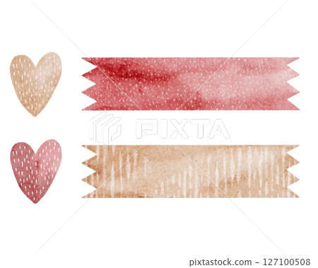Watercolor hearts and ribbons create a romantic valentine's day pattern for textile design 127100508
