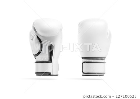 Blank white boxing gloves mockup, front and back, no gravity 127100525