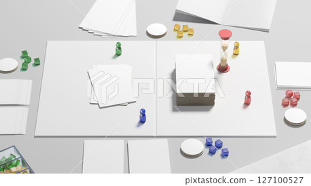 White board game field with chips, dice and cards mockup White board game field with chips, dice and cards mockup 127100527