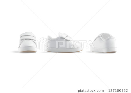 Blank white baby shoes mockup, different angles views Blank white baby shoes mockup, different angles views 127100532