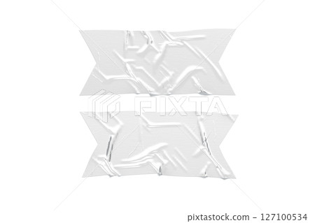 Blank white rectangle cut adhesive crumpled tape mockup, top view Blank white rectangle cut adhesive crumpled tape mockup, top view 127100534