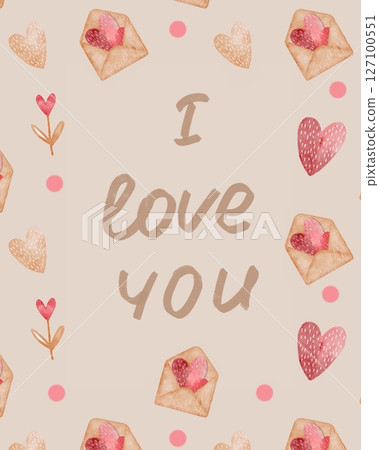 Romantic design features hearts and love letters on a soft background 127100551