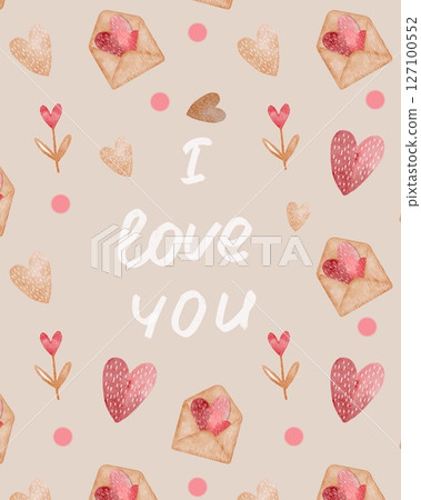 Colorful pattern featuring hearts and envelopes expressing love in a cheerful design Colorful pattern featuring hearts and envelopes expressing love in a cheerful design 127100552