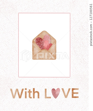 Love letter illustration in soft colors with heart-shaped embellishments on envelope Love letter illustration in soft colors with heart-shaped embellishments on envelope 127100561