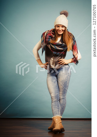 Cute young woman wearing cap. Cute young woman wearing cap. 127100705