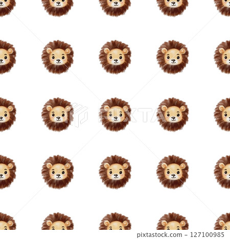 Watercolor depiction of a lion pattern on a white background with playful expressions Watercolor depiction of a lion pattern on a white background with playful expressions 127100985