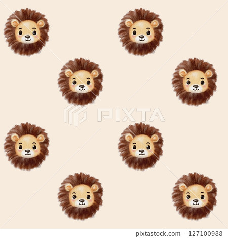 Colorful watercolor lion heads in a playful pattern on soft background Colorful watercolor lion heads in a playful pattern on soft background 127100988