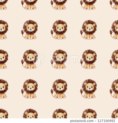 Colorful watercolor pattern featuring adorable lions on a light background Colorful watercolor pattern featuring adorable lions on a light background 127100992