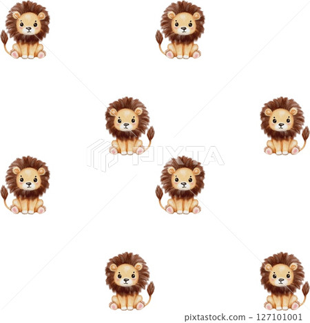 Watercolor lion illustrations against a simple white backdrop for creative projects 127101001