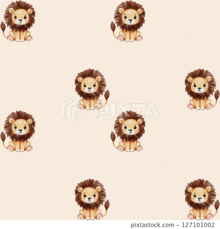 Playful watercolor lions on a soft beige background showcase colorful artistry and charm Playful watercolor lions on a soft beige background showcase colorful artistry and charm 127101002