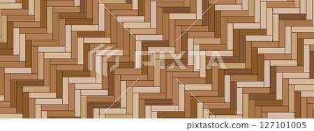 Classic wooden parquet in herringbone layout. Seamless vector floor pattern with natural wood grain effect. Perfect for interior mockups and design projects. 127101005