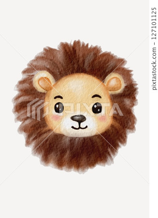Watercolor artwork featuring a cute lion face with soft colors and gentle expression 127101125