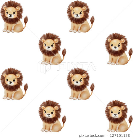 Watercolor depiction of playful lions on a white background in a creative arrangement Watercolor depiction of playful lions on a white background in a creative arrangement 127101128