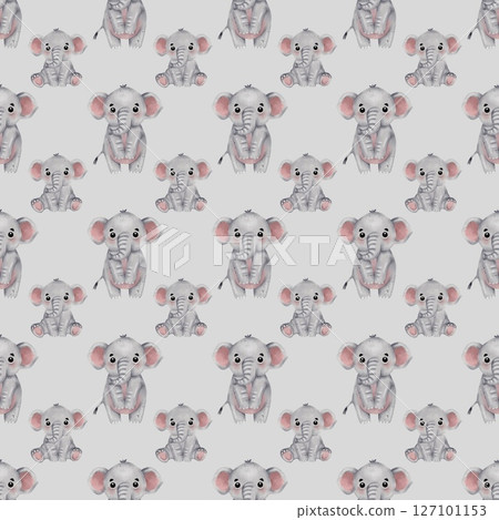 Watercolor artwork featuring playful elephants in a whimsical pattern Watercolor artwork featuring playful elephants in a whimsical pattern 127101153