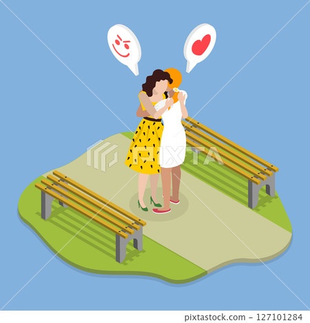 3D Isometric Flat Vector Illustration of Bad Friendship, Betrayal 127101284